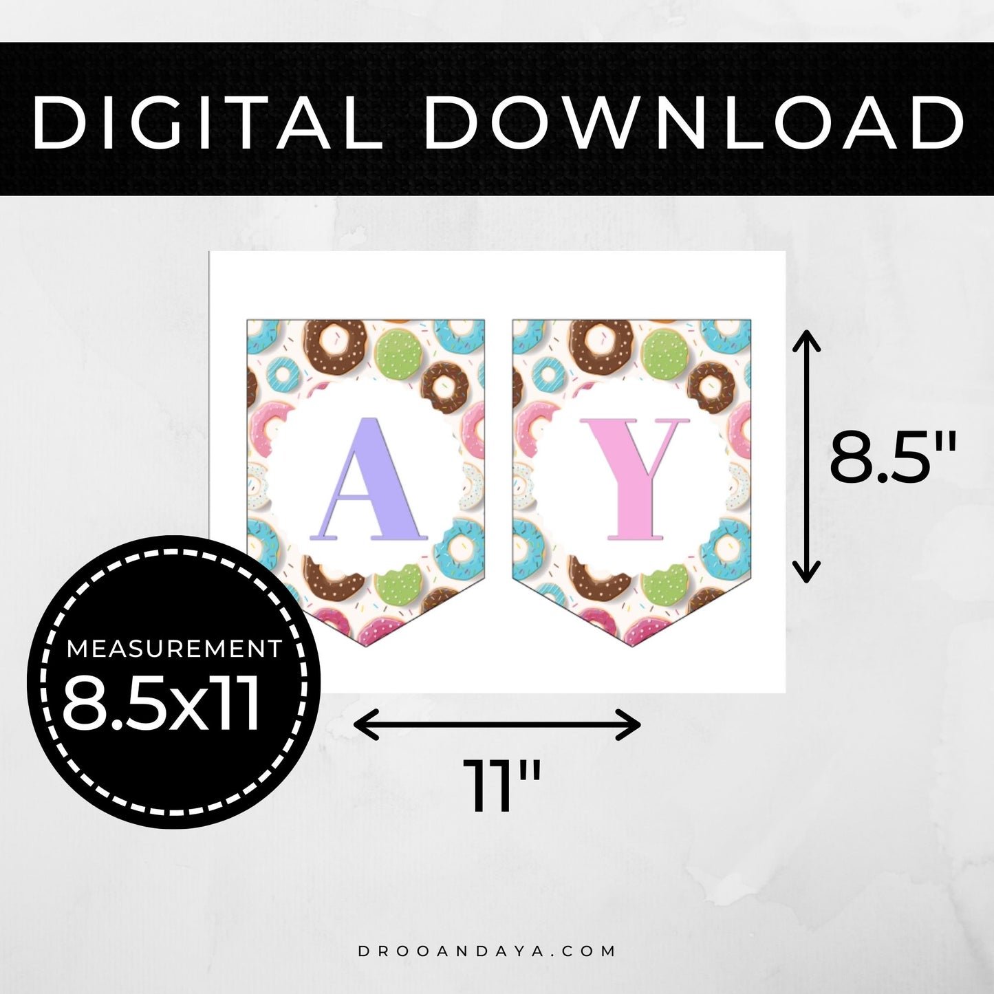Happy Birthday Banner Printable PDF - Donut Theme - Droo & Aya