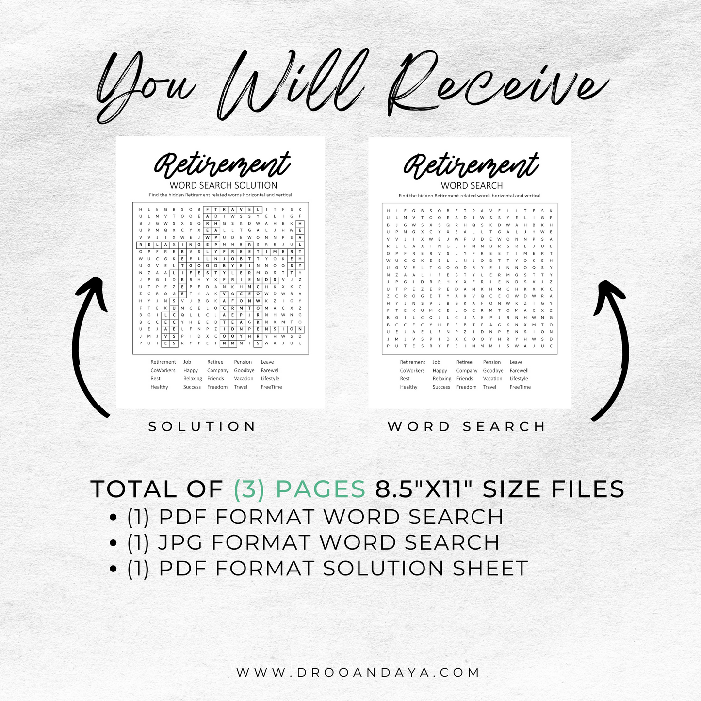Retirement Word Search, Retirement Game, Game for Coworker - Droo & Aya