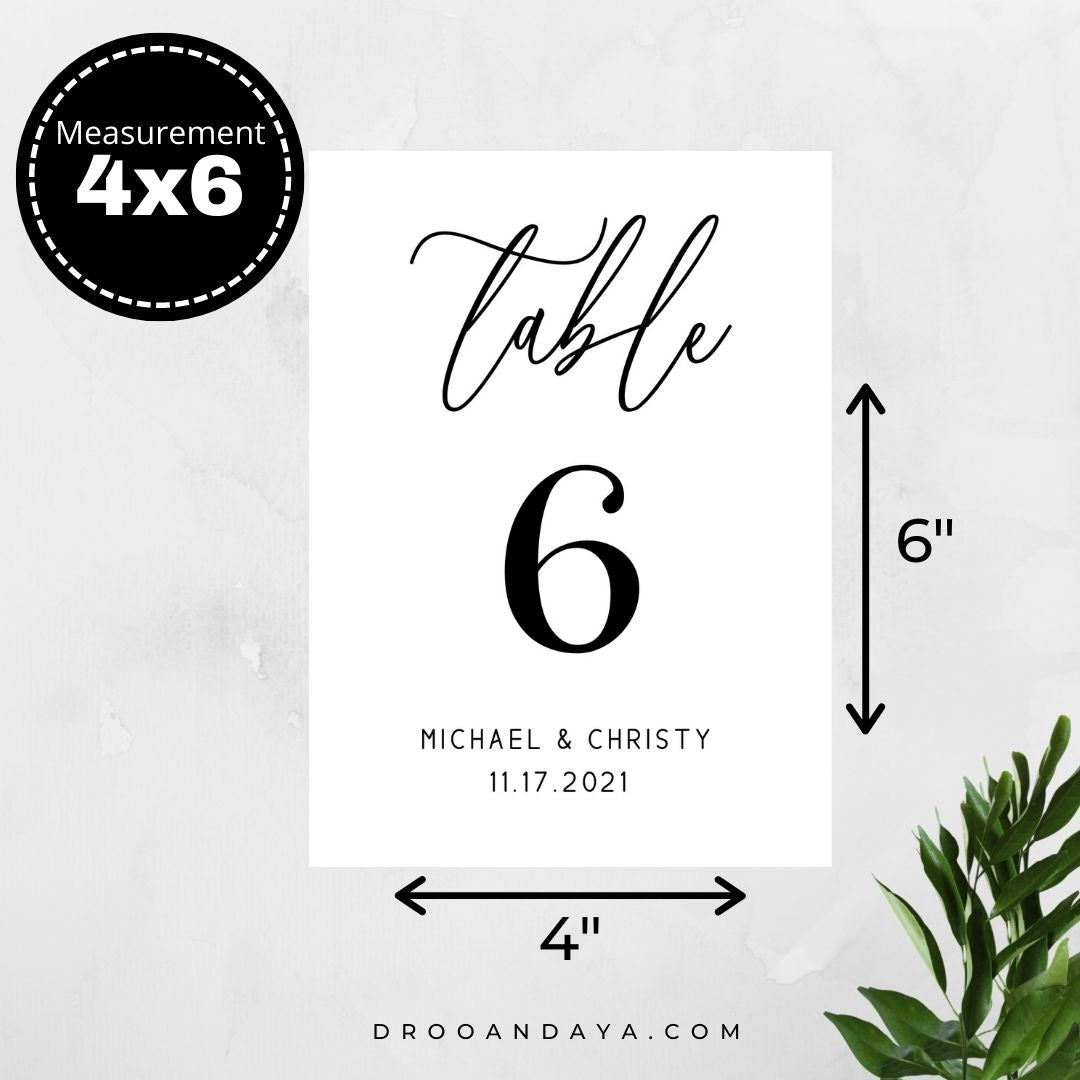Template Table Numbers Printable - Minimalist - Droo & Aya