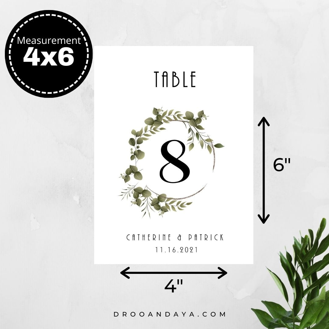 Template Table Numbers Printable - Greenery - Droo & Aya