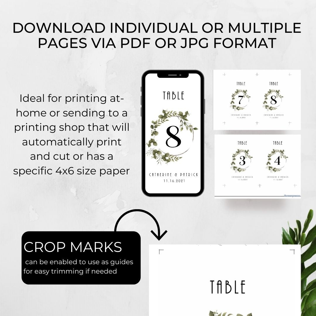 Template Table Numbers Printable - Greenery - Droo & Aya