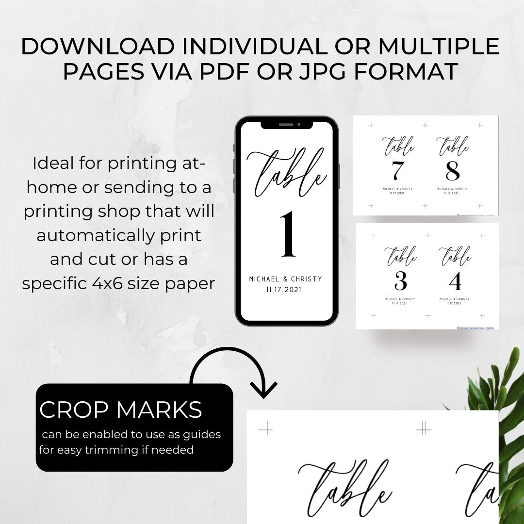 Template Table Numbers Printable - Minimalist - Droo & Aya