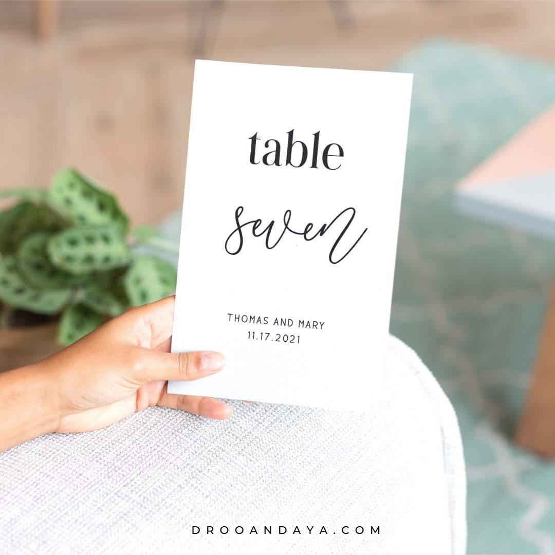 Template Table Numbers Printable - Minimalist - Droo & Aya