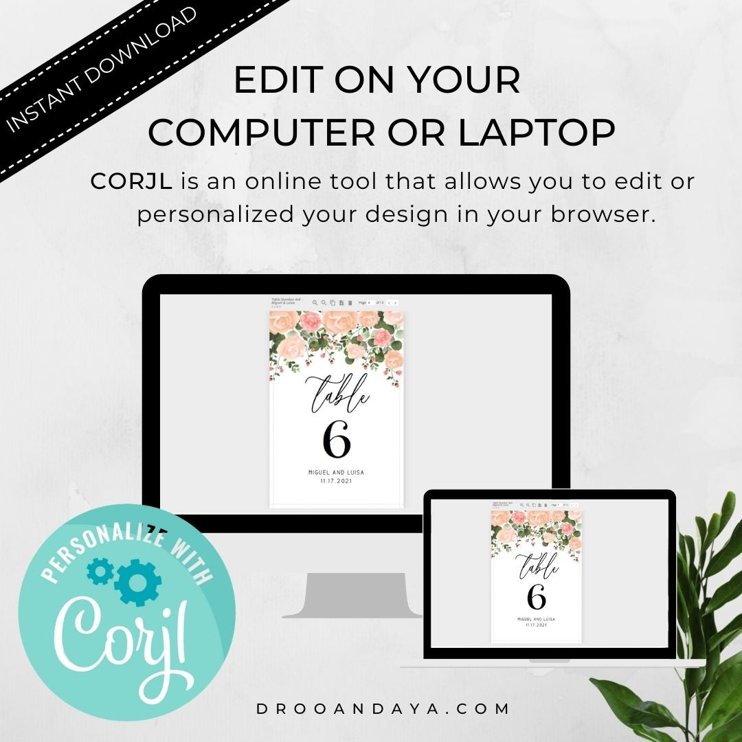 Template Table Numbers Printable - Floral - Droo & Aya