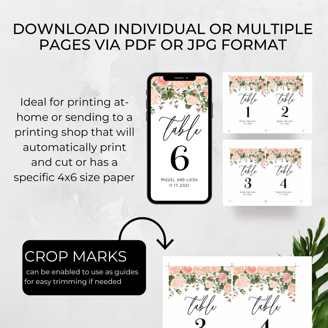 Template Table Numbers Printable - Floral - Droo & Aya