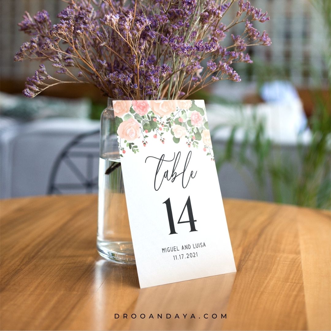 Template Table Numbers Printable - Floral - Droo & Aya