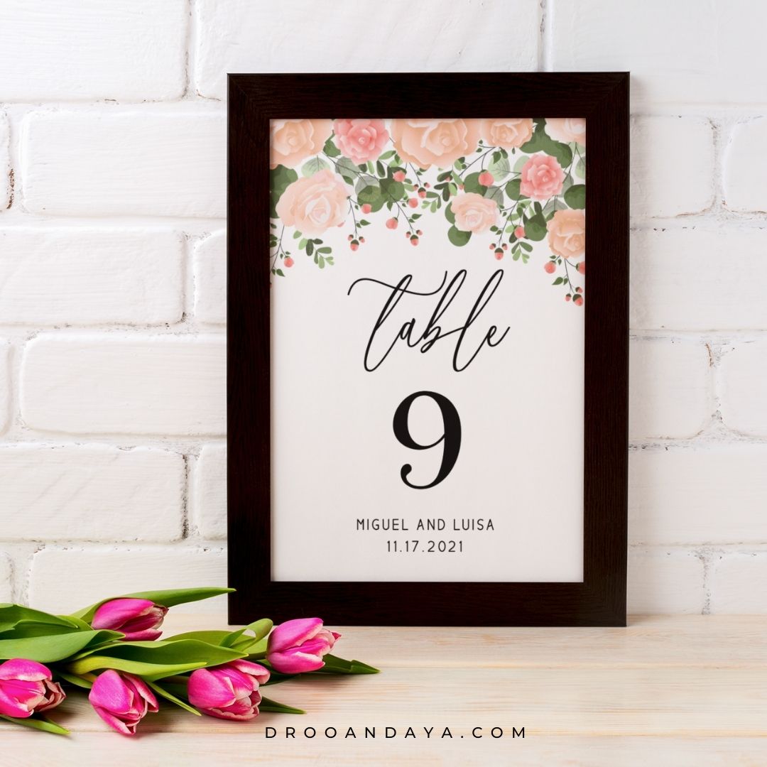 Template Table Numbers Printable - Floral - Droo & Aya