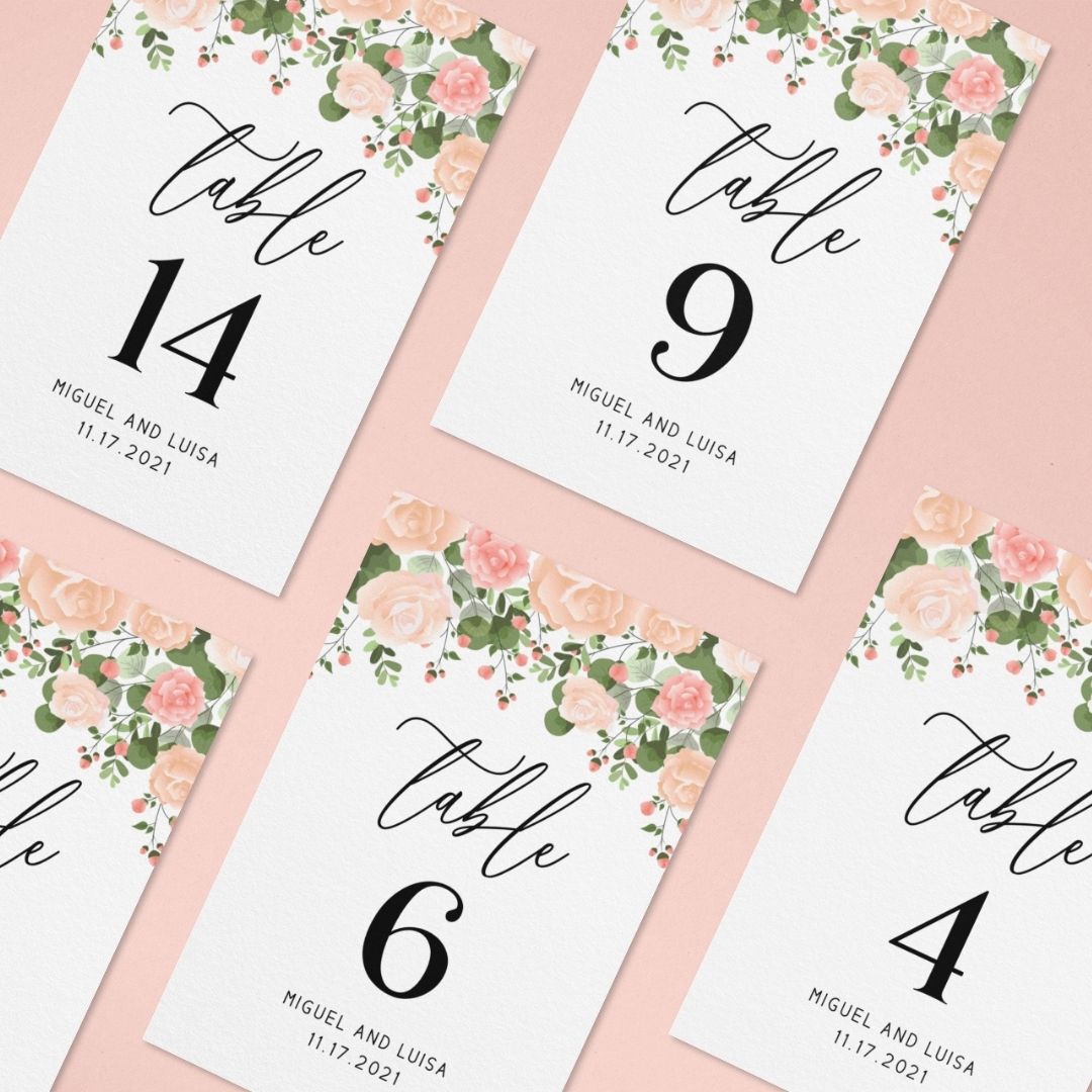 Template Table Numbers Printable - Floral - Droo & Aya