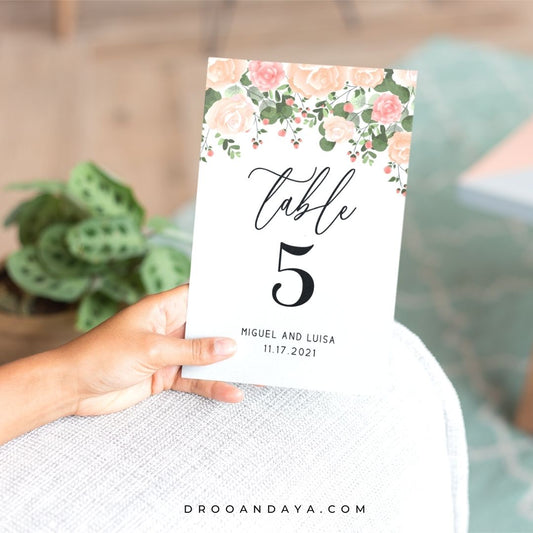 Template Table Numbers Printable - Floral - Droo & Aya