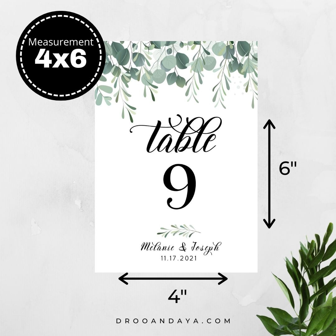 Template Table Numbers Printable - Greenery - Droo & Aya