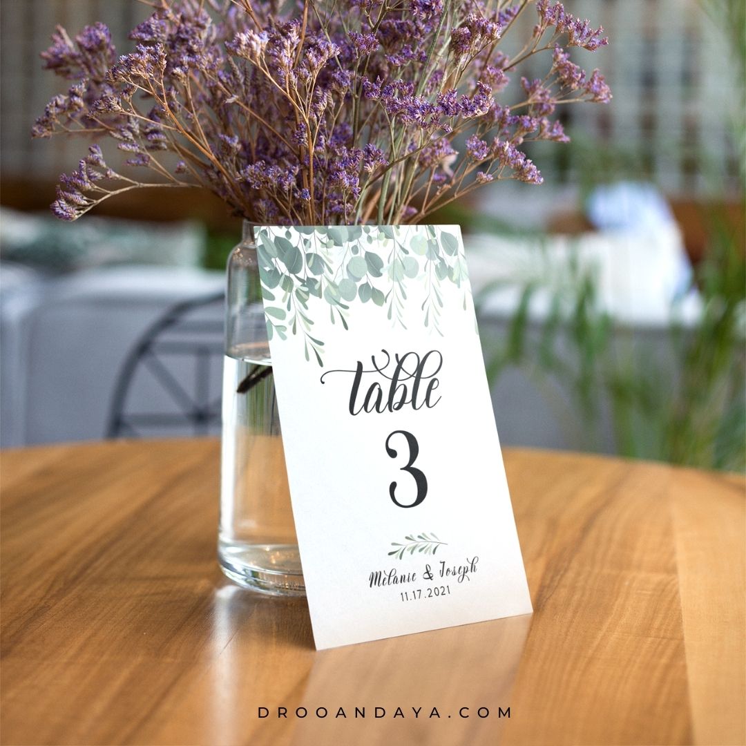 Template Table Numbers Printable - Greenery - Droo & Aya