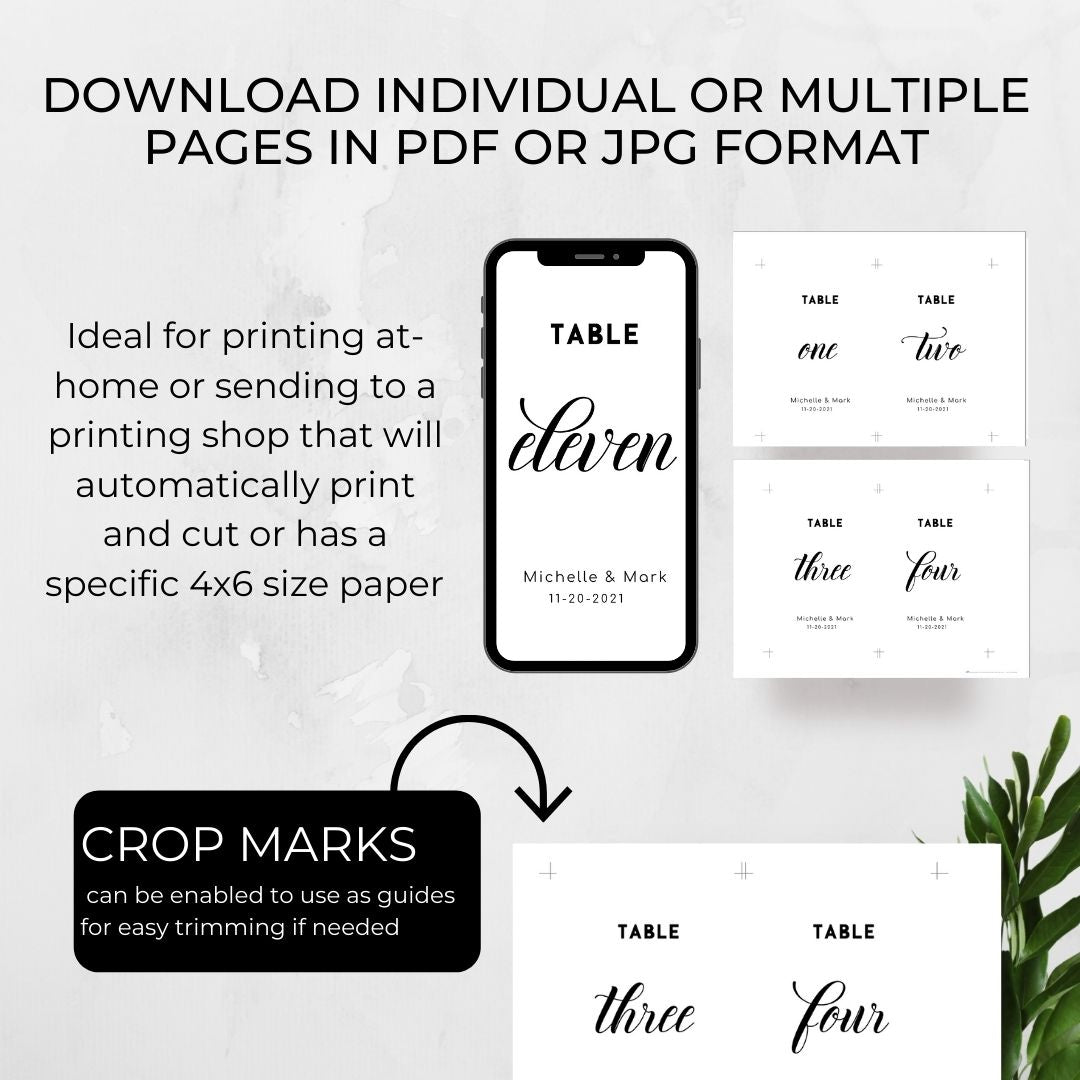 Template Table Numbers Printable - Minimalist - Droo & Aya