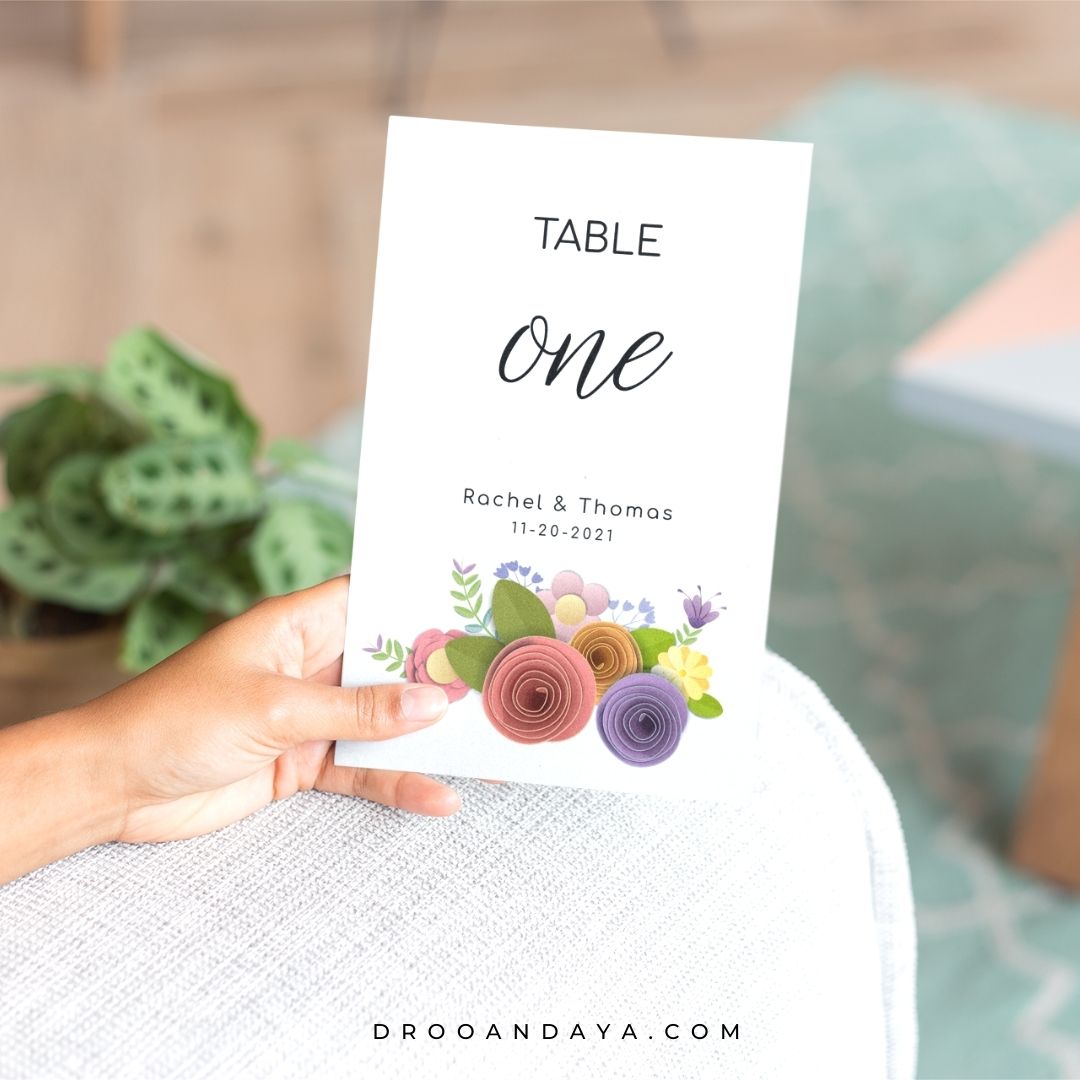 Template Table Numbers Printable - Floral - Droo & Aya