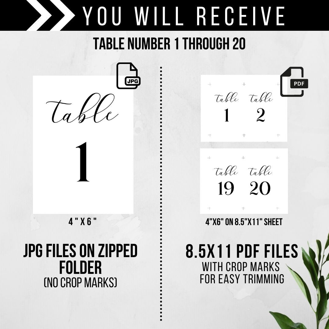 Wedding Table Numbers Printable - Droo & Aya