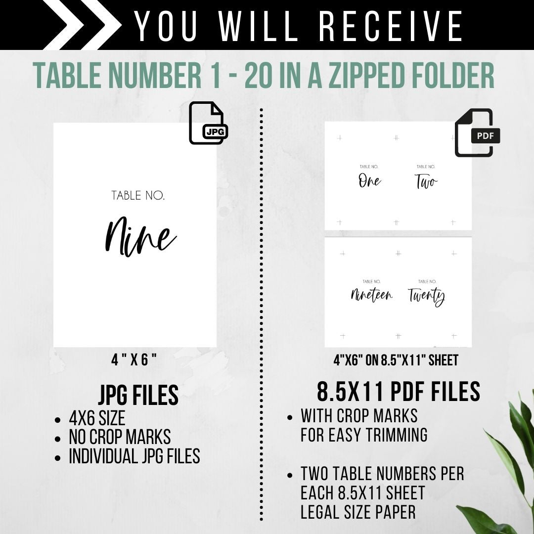 Wedding Table Numbers Printable - Droo & Aya