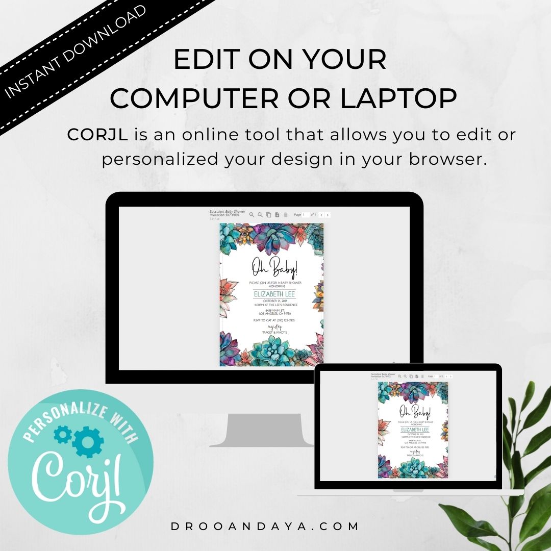Baby Shower Invitation Template - Succulent - Droo & Aya