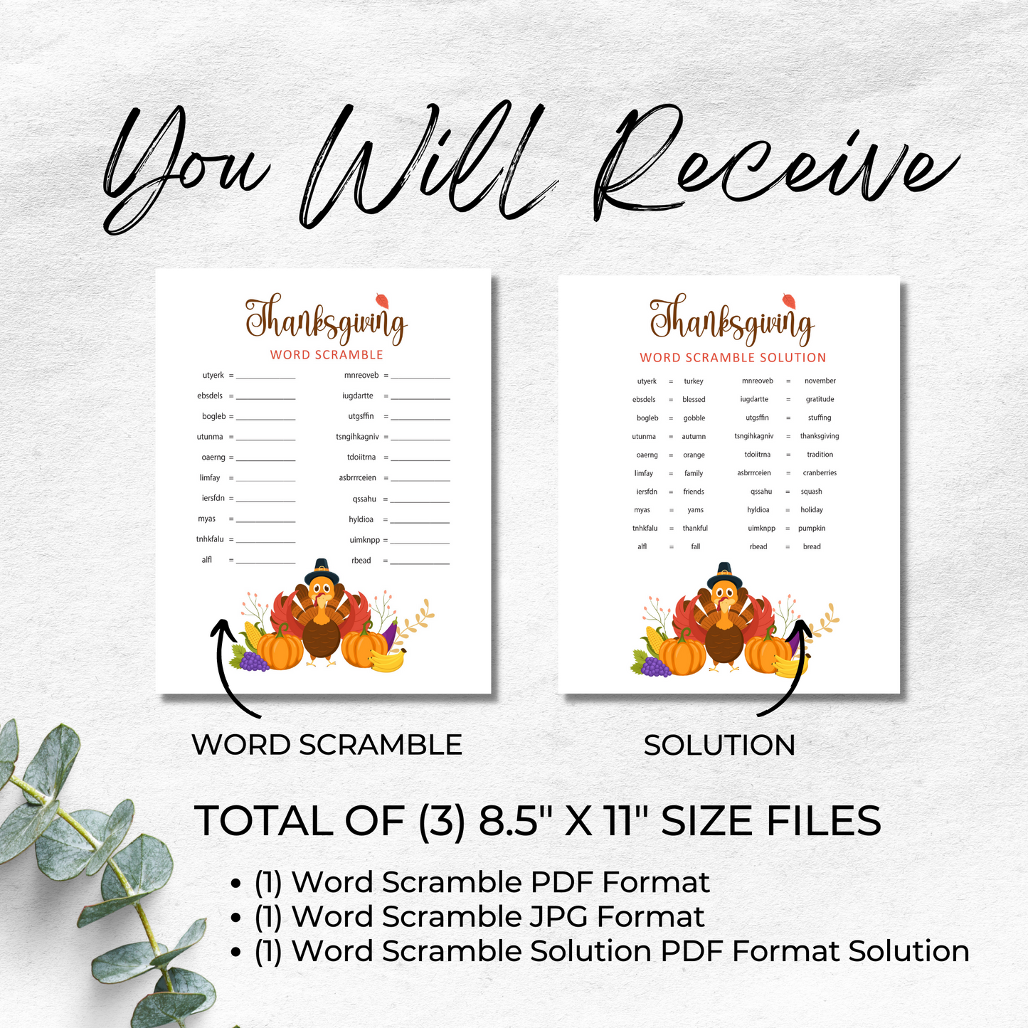 Thanksgiving Game Word Scramble Printable