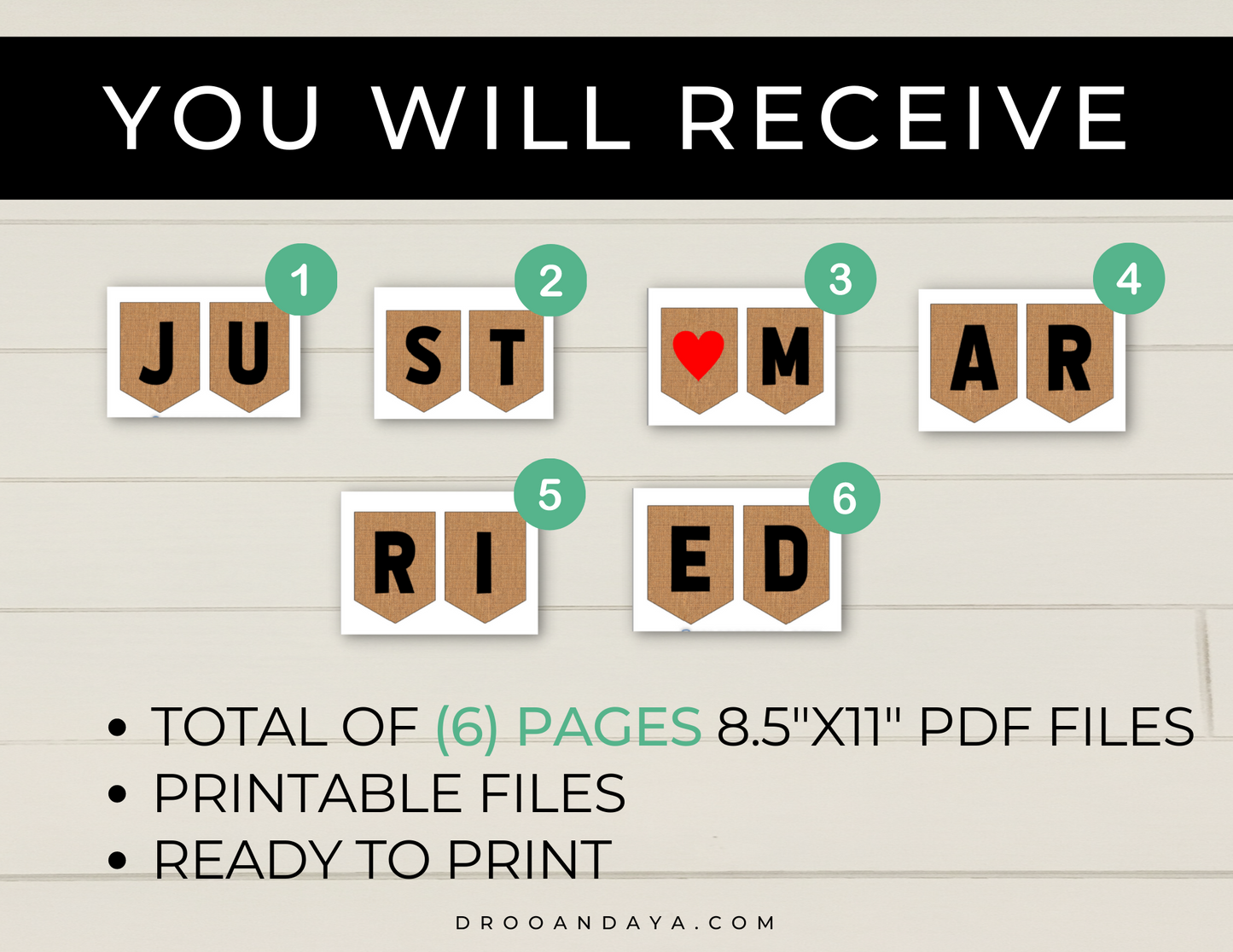 Just Married Banner Printable - Burlap - Droo & Aya