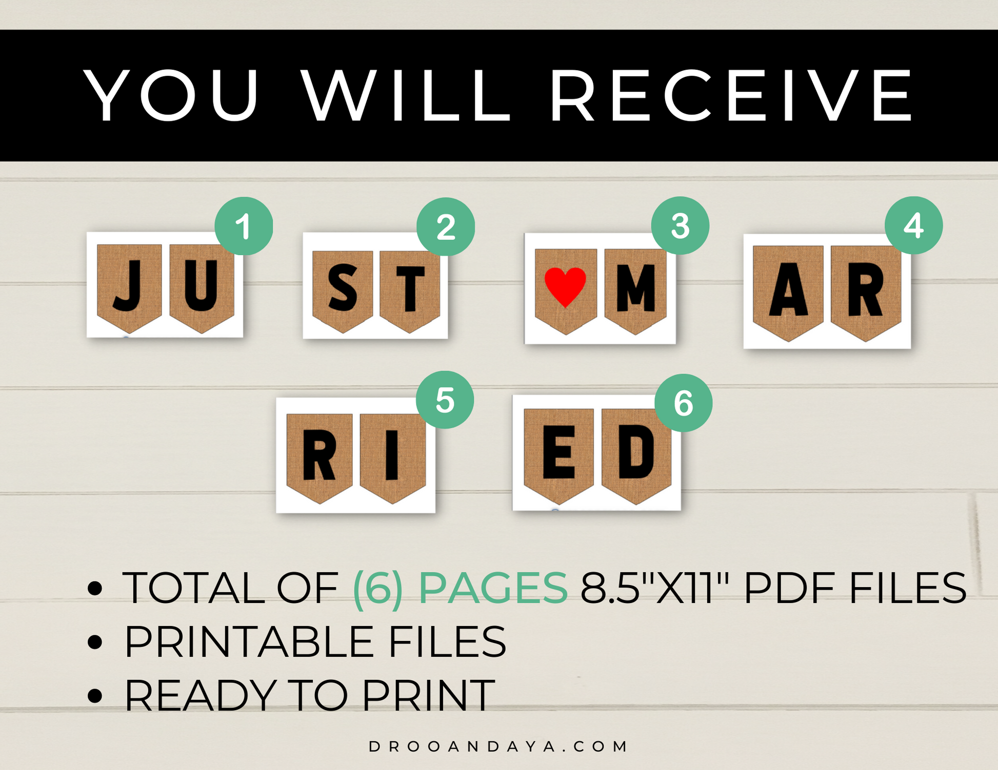 Just Married Banner Printable - Burlap - Droo & Aya