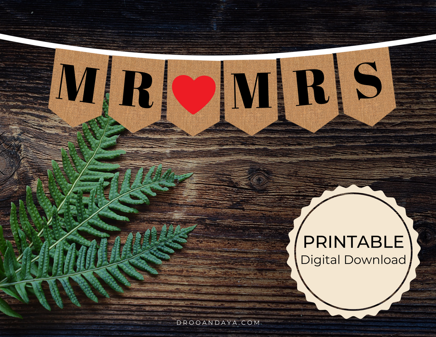 Mr and Mrs Wedding Printable Banner, Wedding Photo Prop, Burlap Banner, Wedding Banner, Rustic Banner, Bride and Groom Banner - Droo & Aya