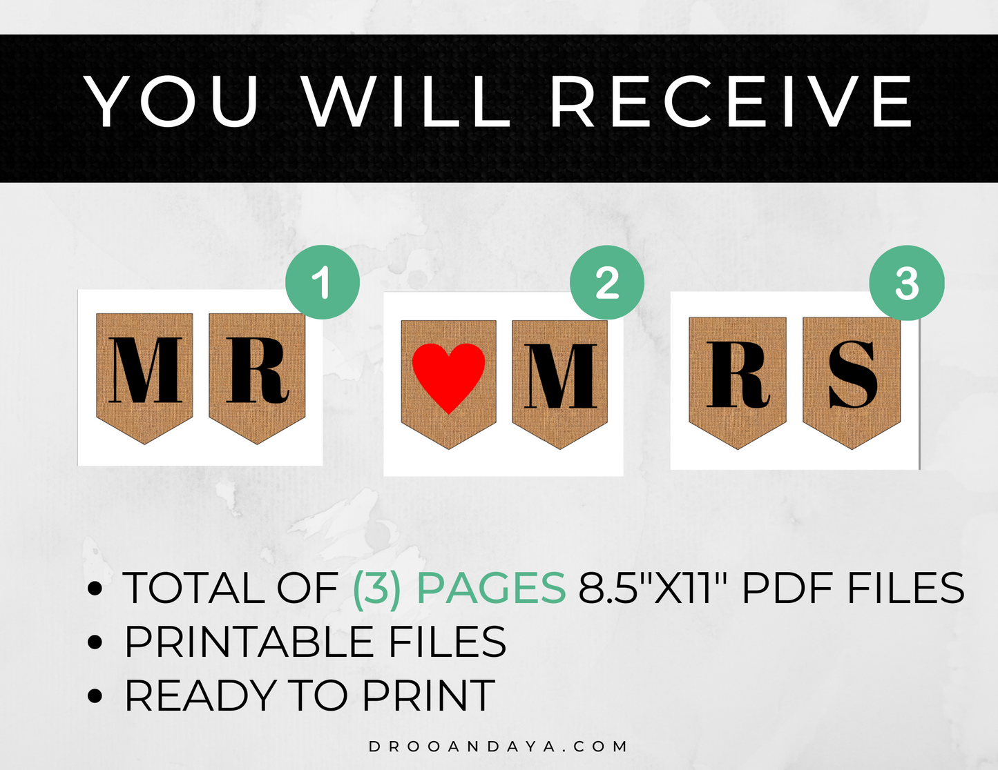 Mr and Mrs Wedding Printable Banner, Wedding Photo Prop, Burlap Banner, Wedding Banner, Rustic Banner, Bride and Groom Banner - Droo & Aya