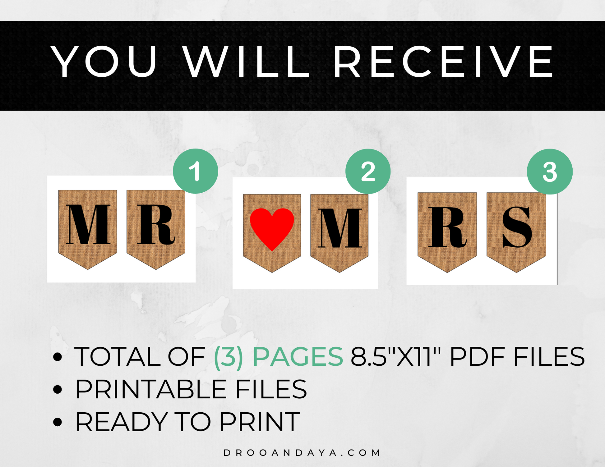 Mr and Mrs Wedding Printable Banner, Wedding Photo Prop, Burlap Banner, Wedding Banner, Rustic Banner, Bride and Groom Banner - Droo & Aya