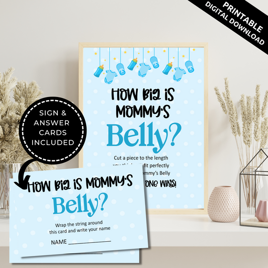 How Big is Mommy's Belly Baby Shower Printable Sign and Cards - Blue