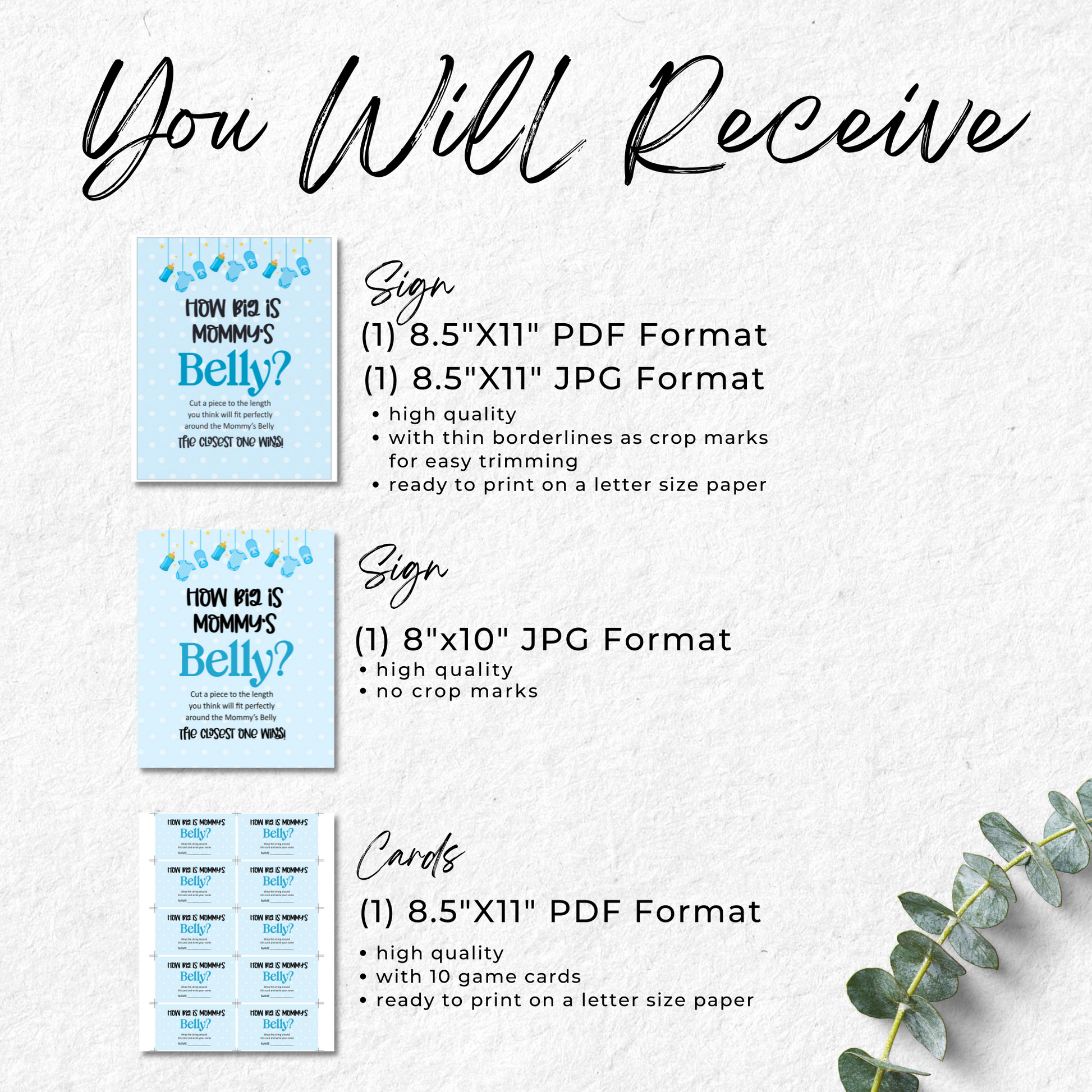 How Big is Mommy's Belly Baby Shower Printable Sign and Cards - Blue