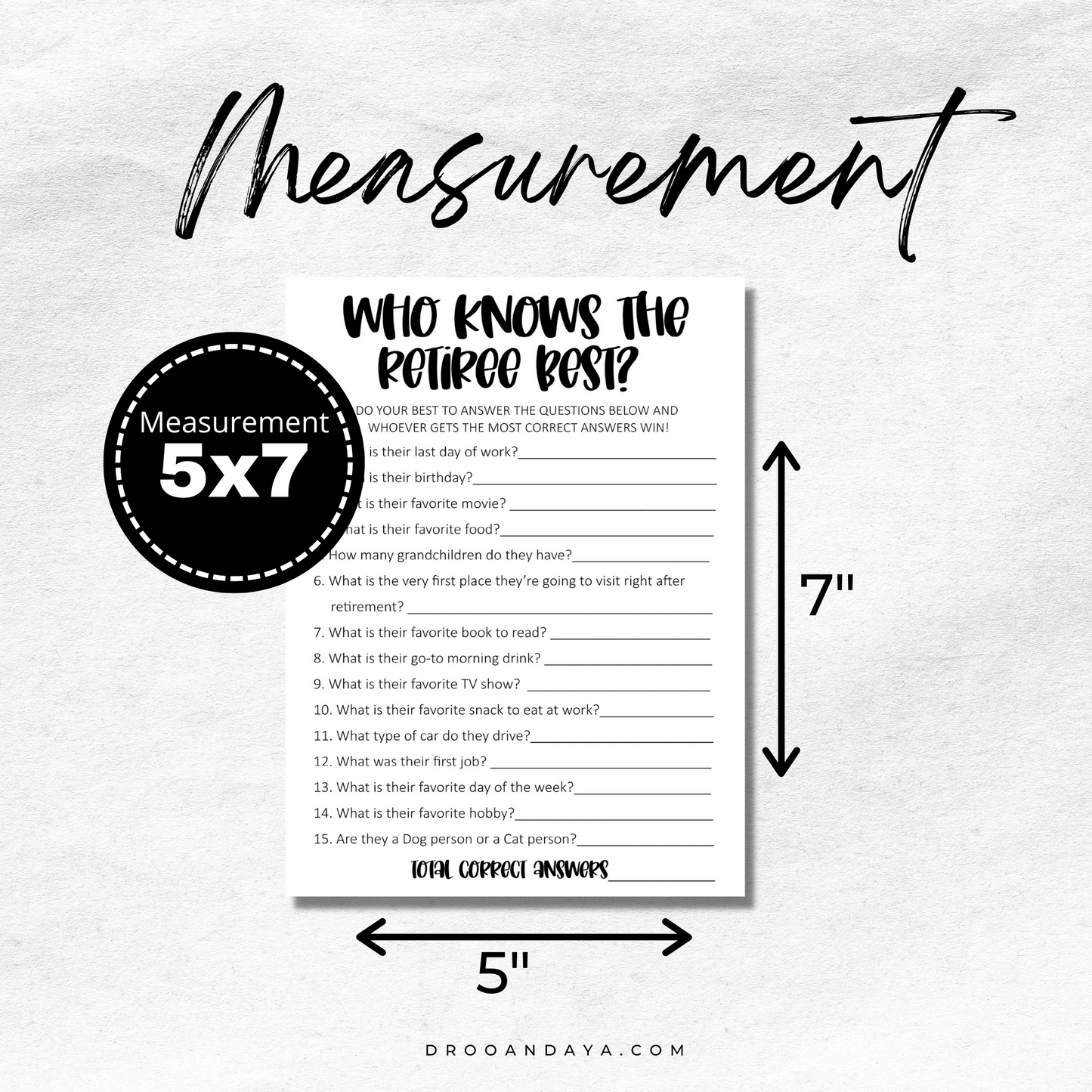 Who Knows the Retiree Best Retirement Party Game Printable - Droo & Aya
