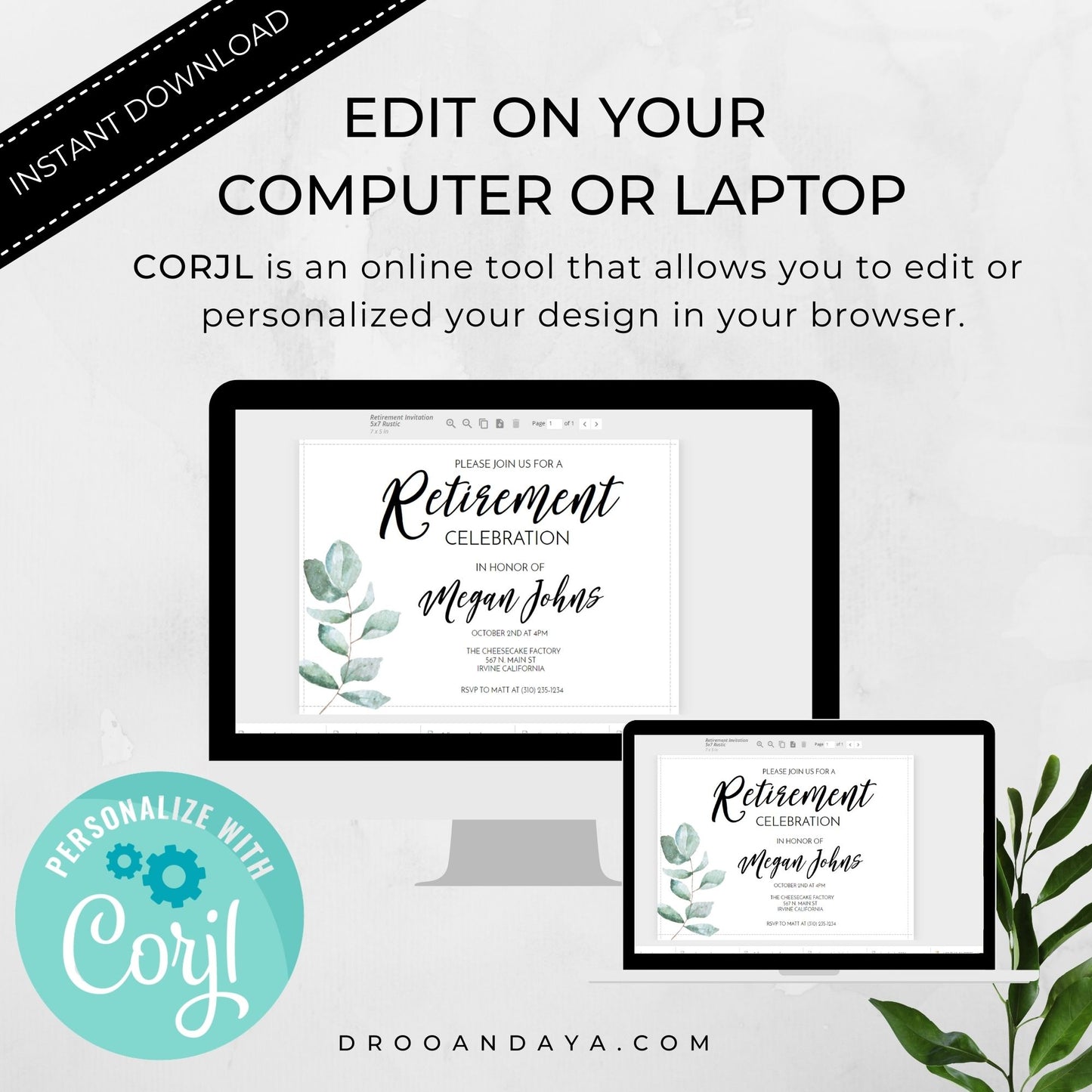 Retirement Invitation Template - Greenery