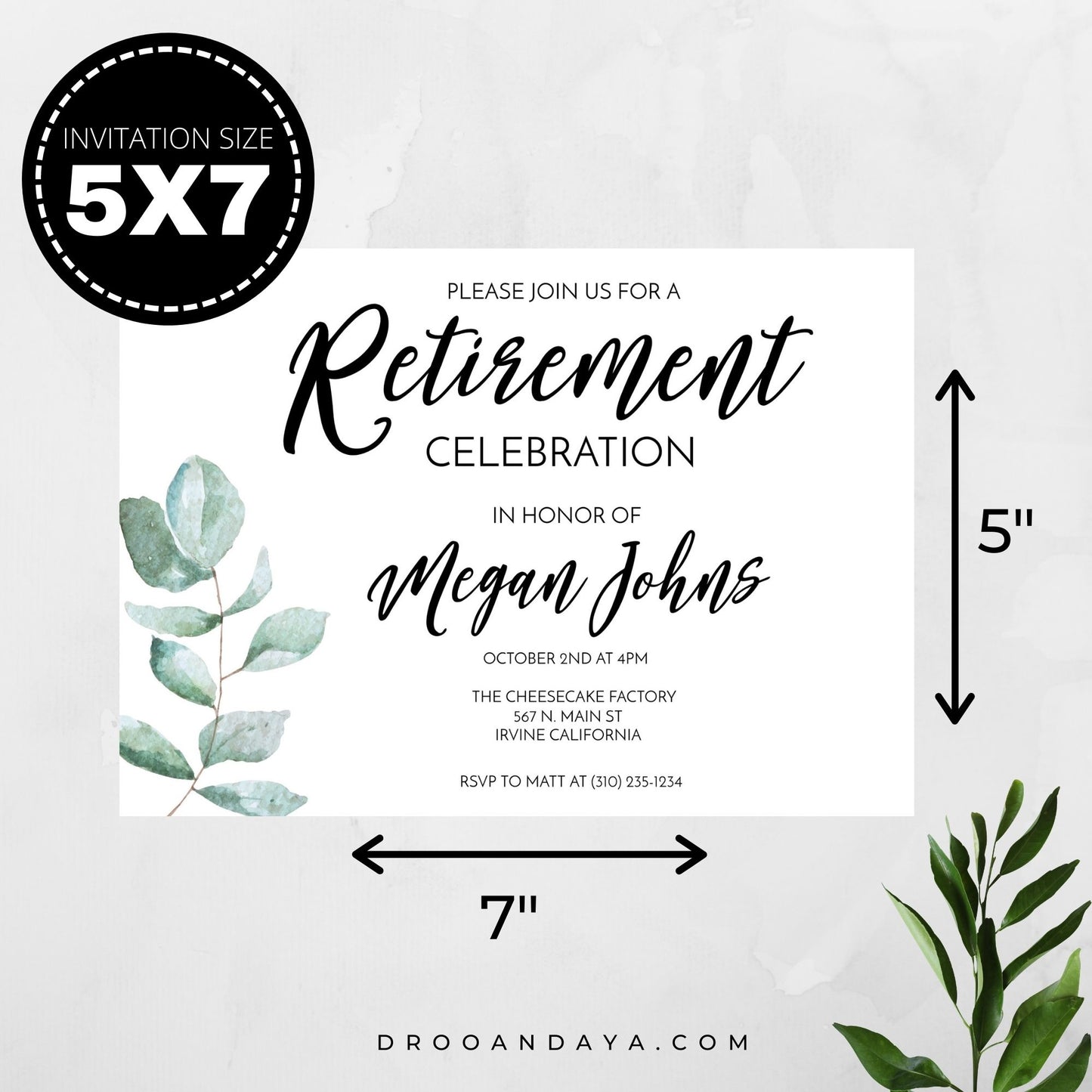 Retirement Invitation Template - Greenery