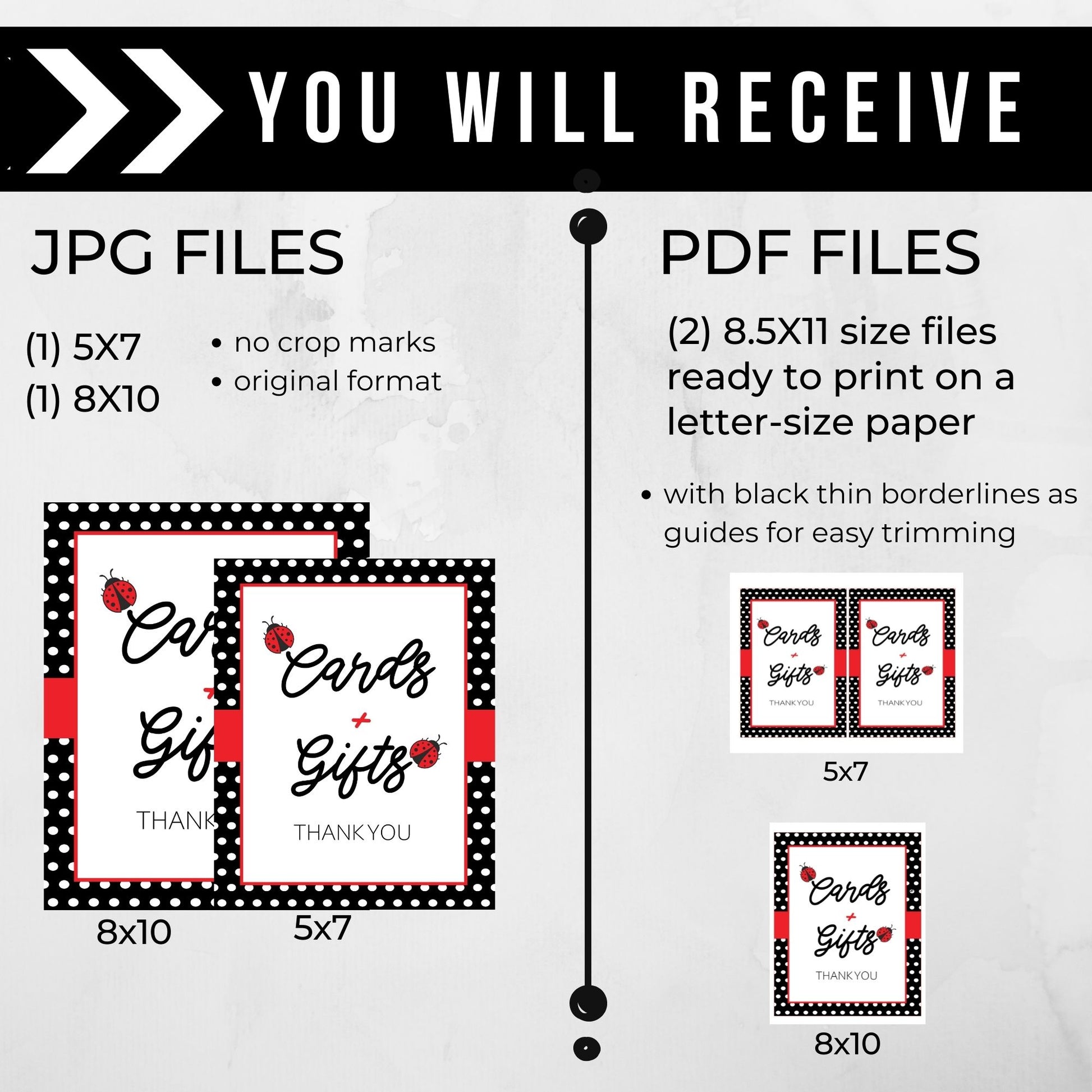 Cards and Gifts Sign Printable - Ladybug - Droo & Aya