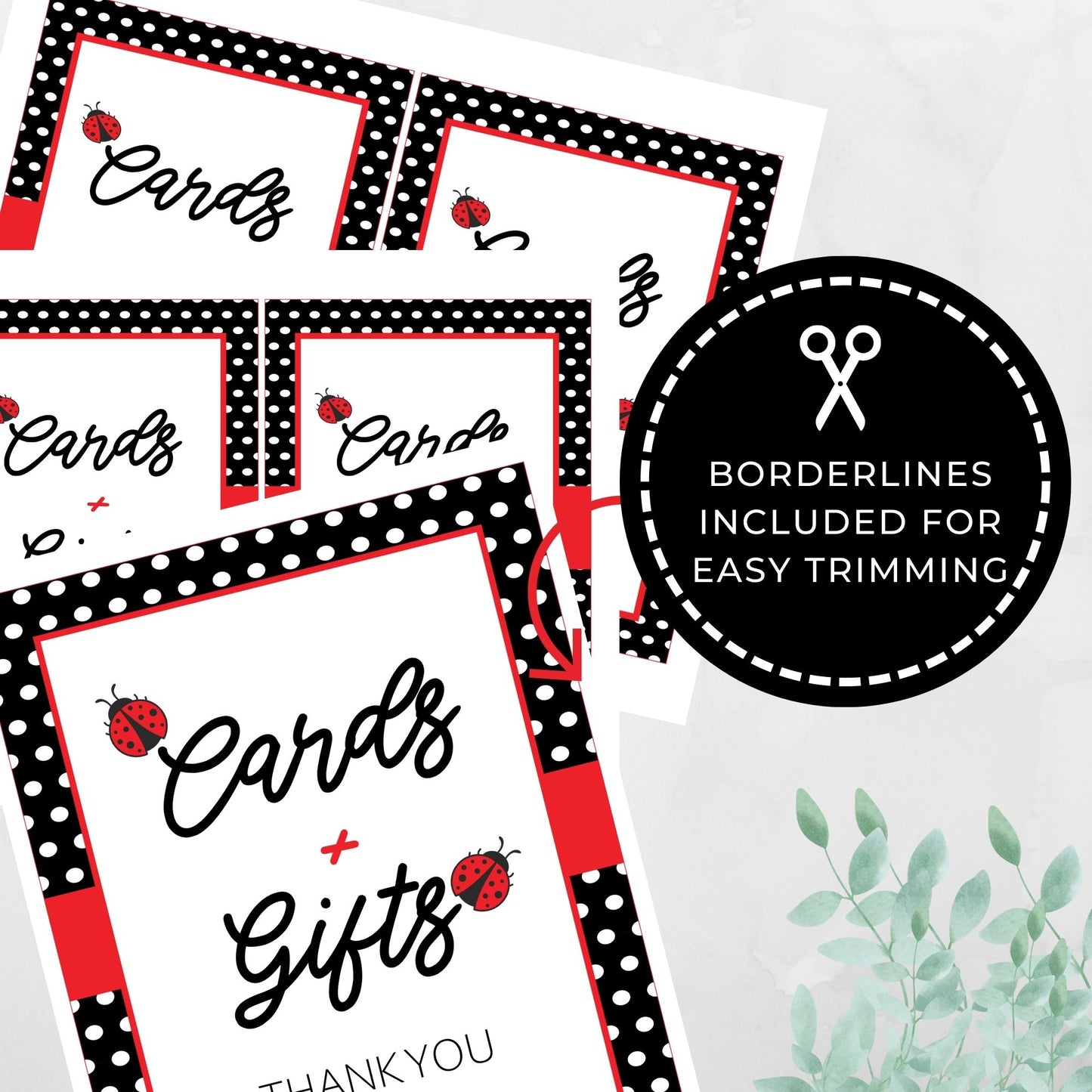 Cards and Gifts Sign Printable - Ladybug - Droo & Aya
