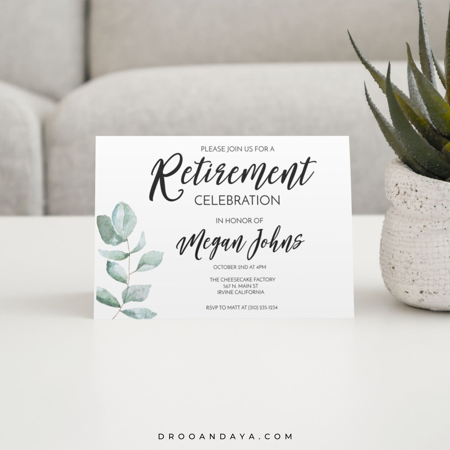 Retirement Invitation Template - Greenery