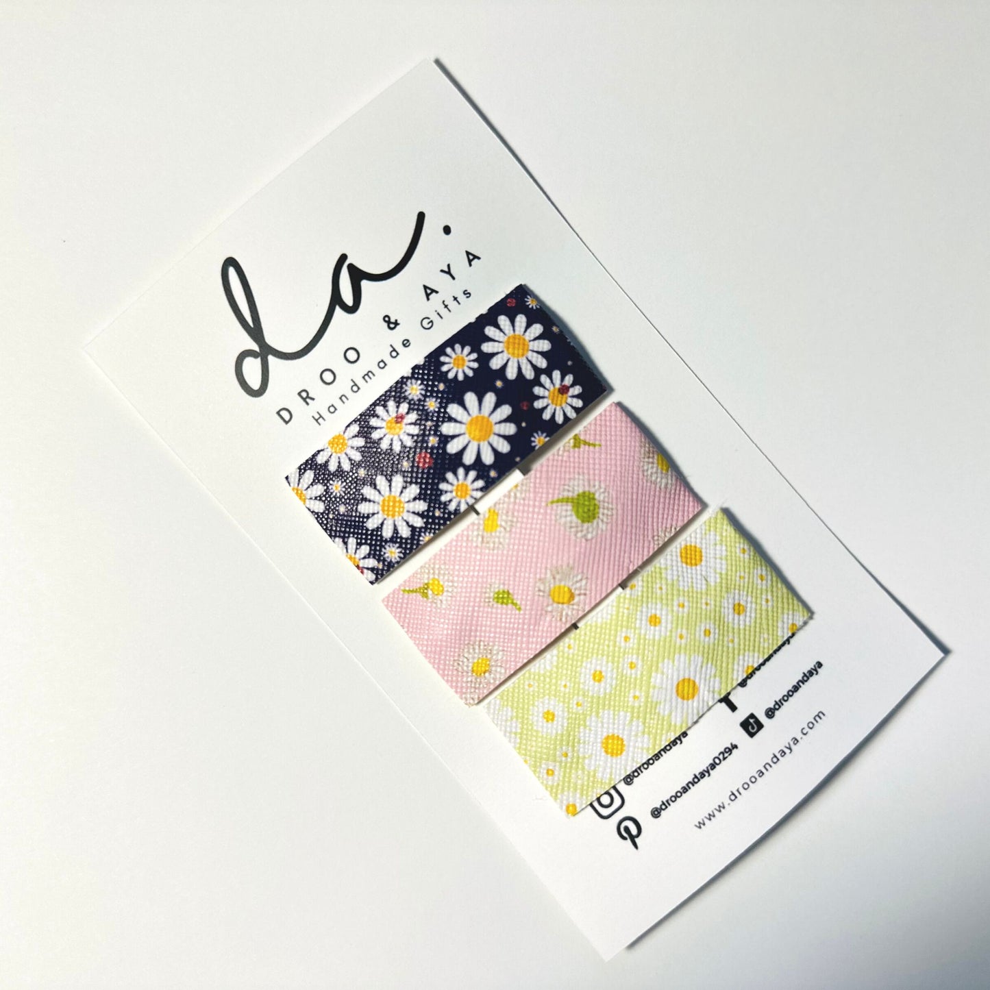 Floral Faux Leather Snap On Hairclips