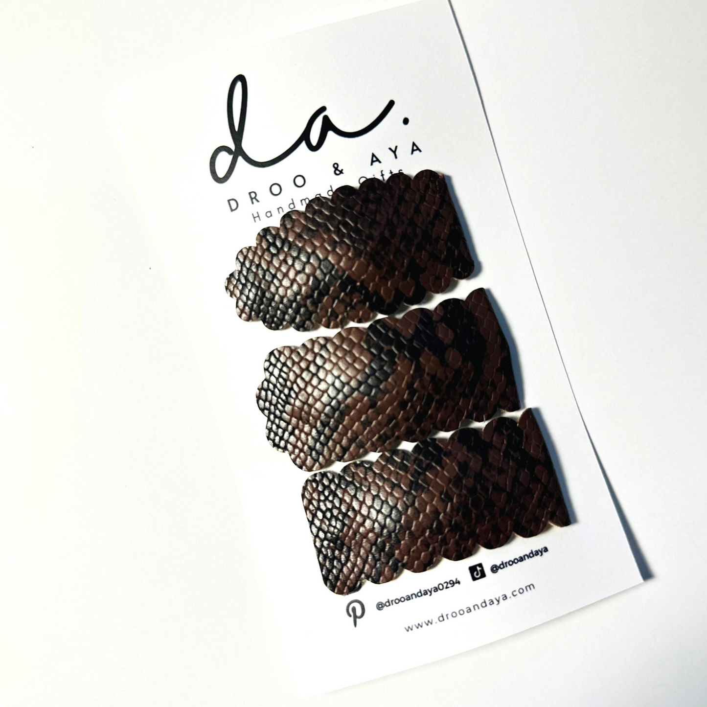 Snake Pattern Print Floral Faux Leather Snap On Hairclips