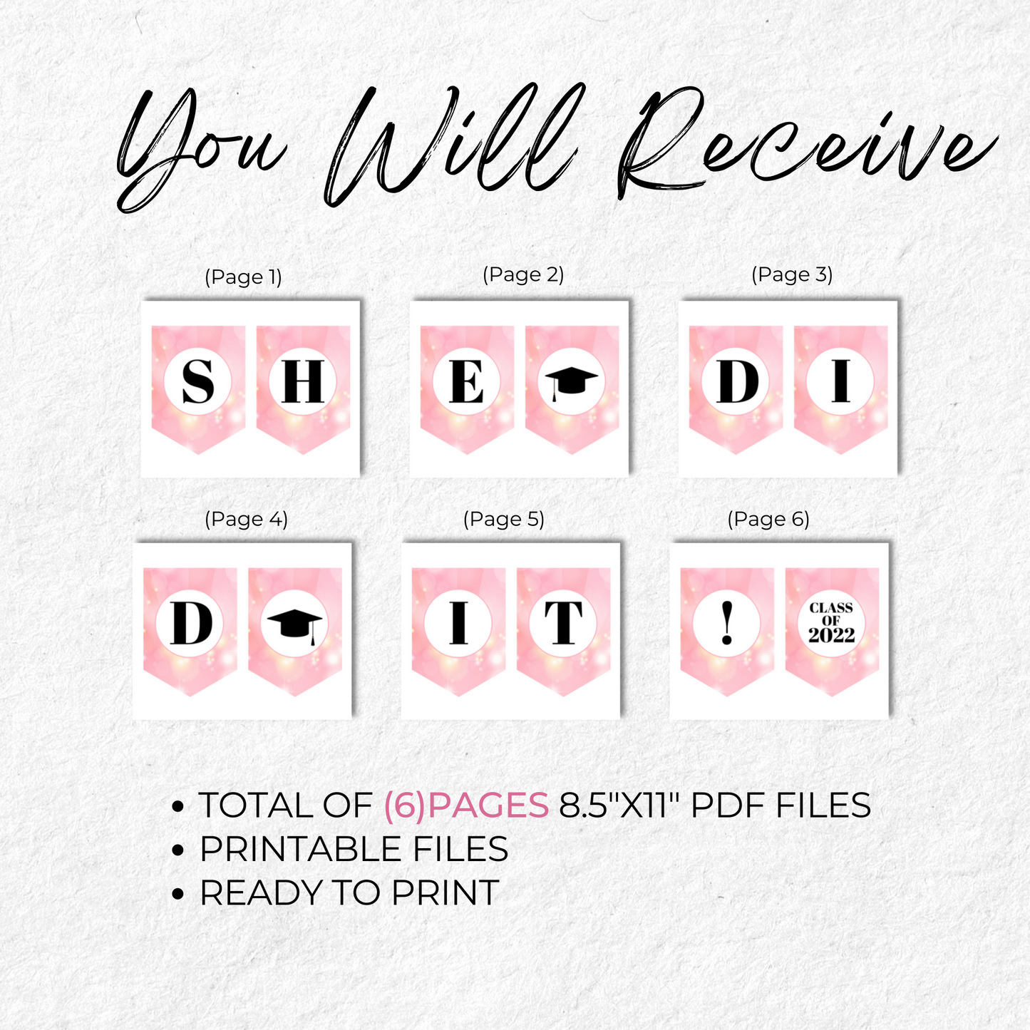 She Did It Graduation Printable Banner - Pink