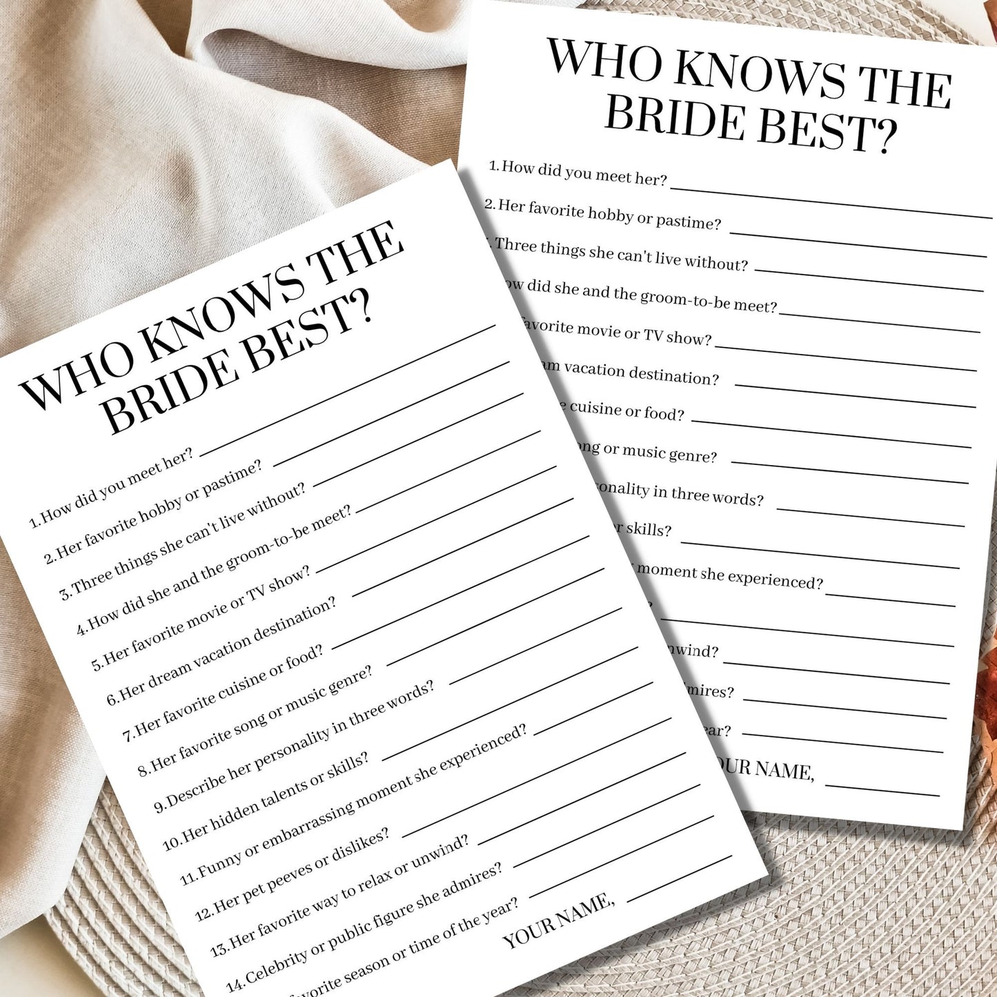 Who Knows the Bride Best Bridal Shower Game