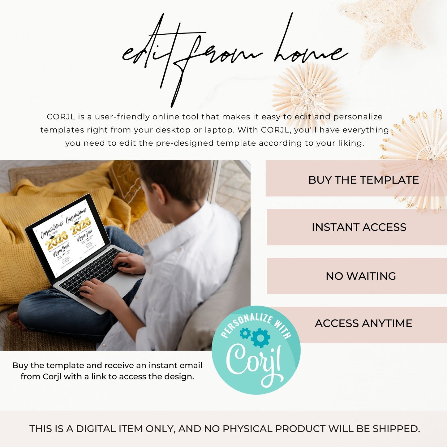 Person using a laptop with text about CORJL online editing tool