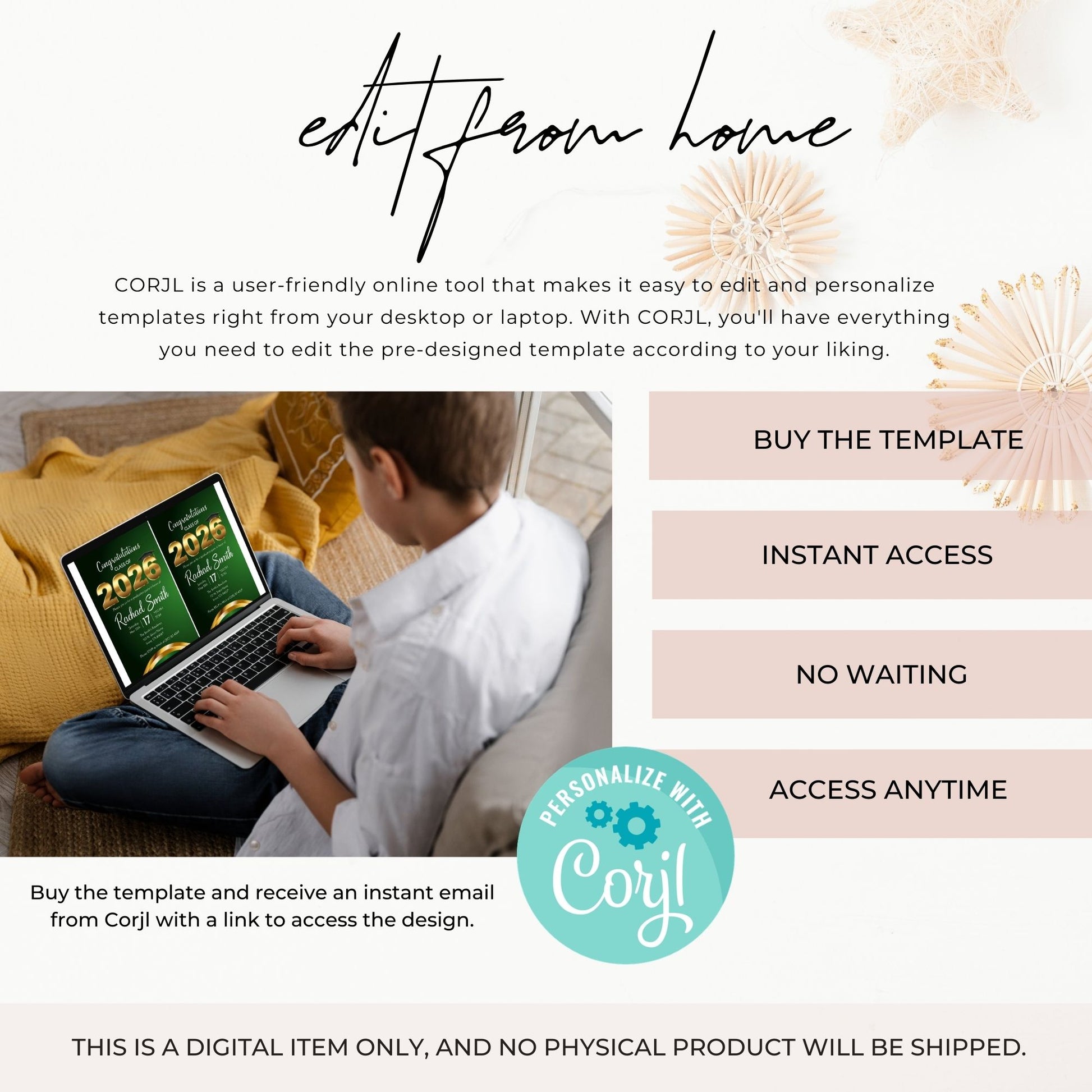 Person using a laptop with text about CORJL online editing tool