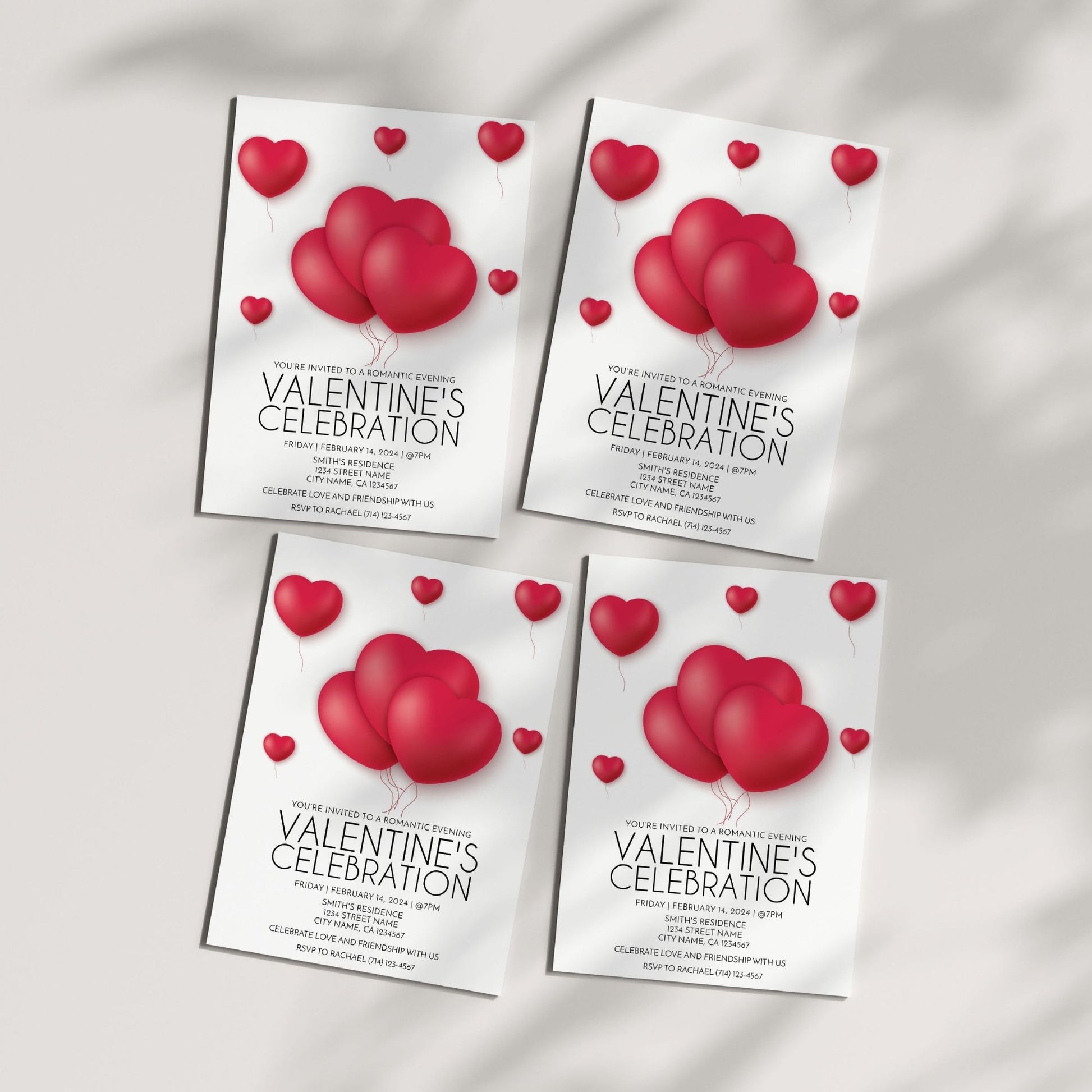 Editable Valentine's Day Invitation Template 5x7, Romantic Heart Balloon Design, Instant Download, Corjl Personalized Invitation