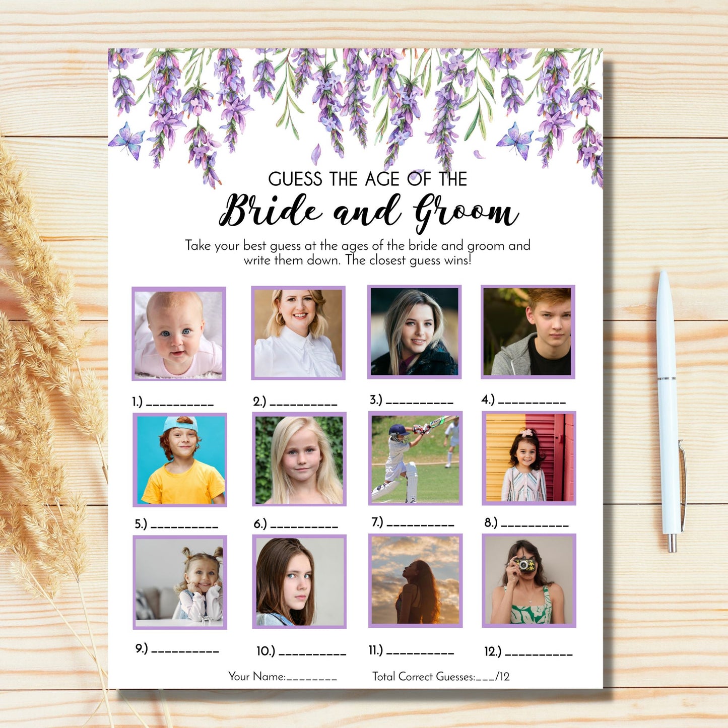 Purple Floral Guess the Age of the Bride and Groom Game Template