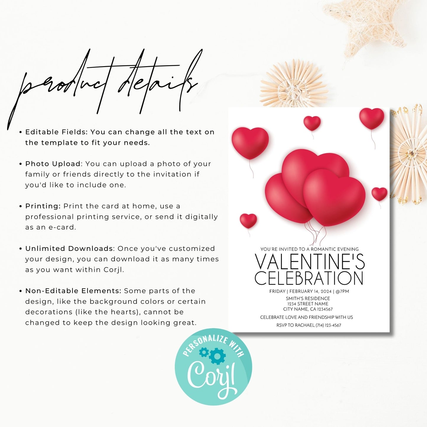 Editable Valentine's Day Invitation Template 5x7