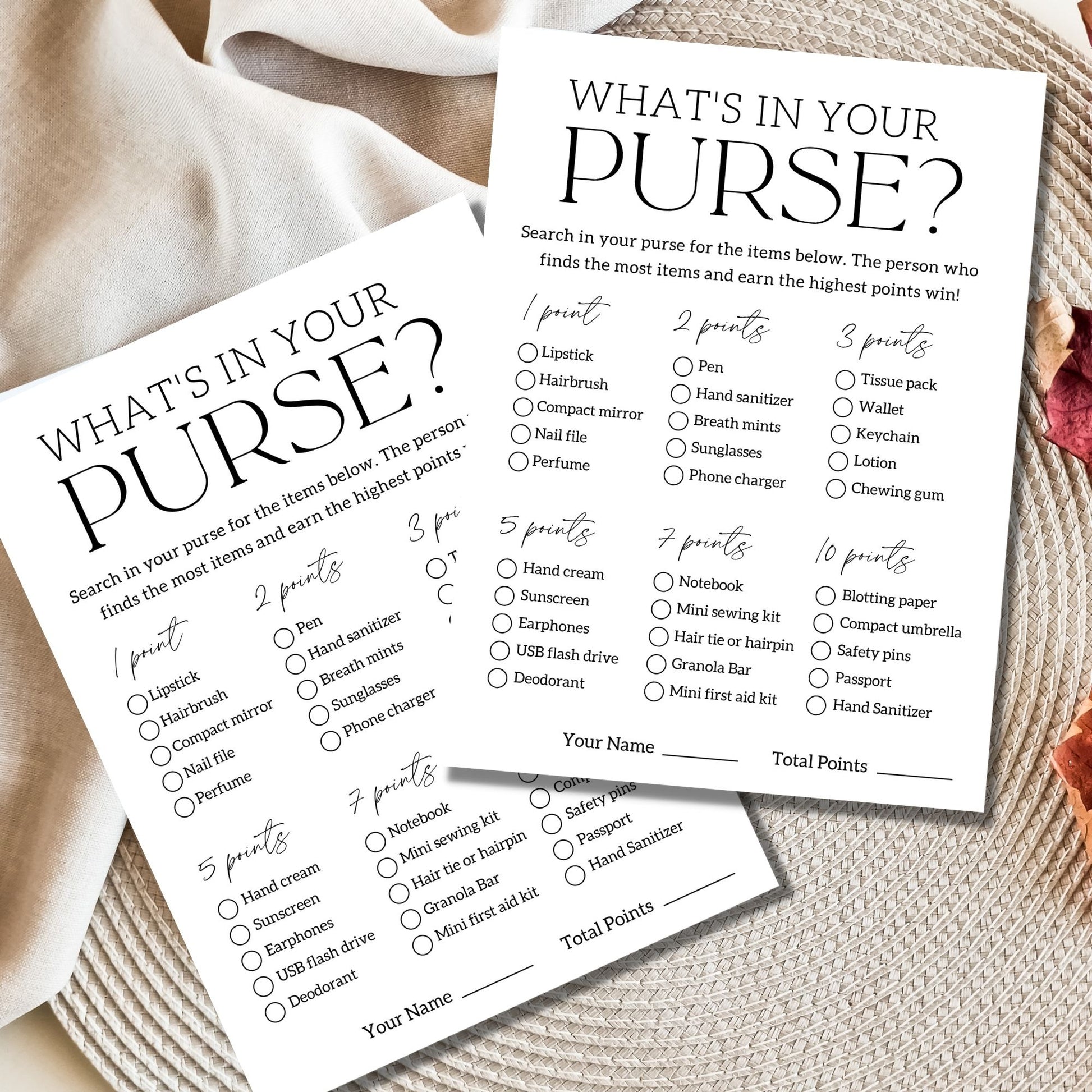 What's In Your Purse Bridal Shower Game Printable