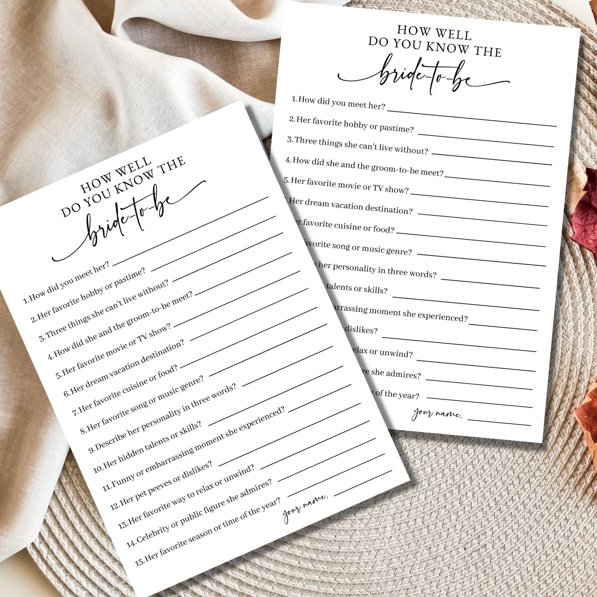 How Well Do You Know the Bride-to-Be Printable Game