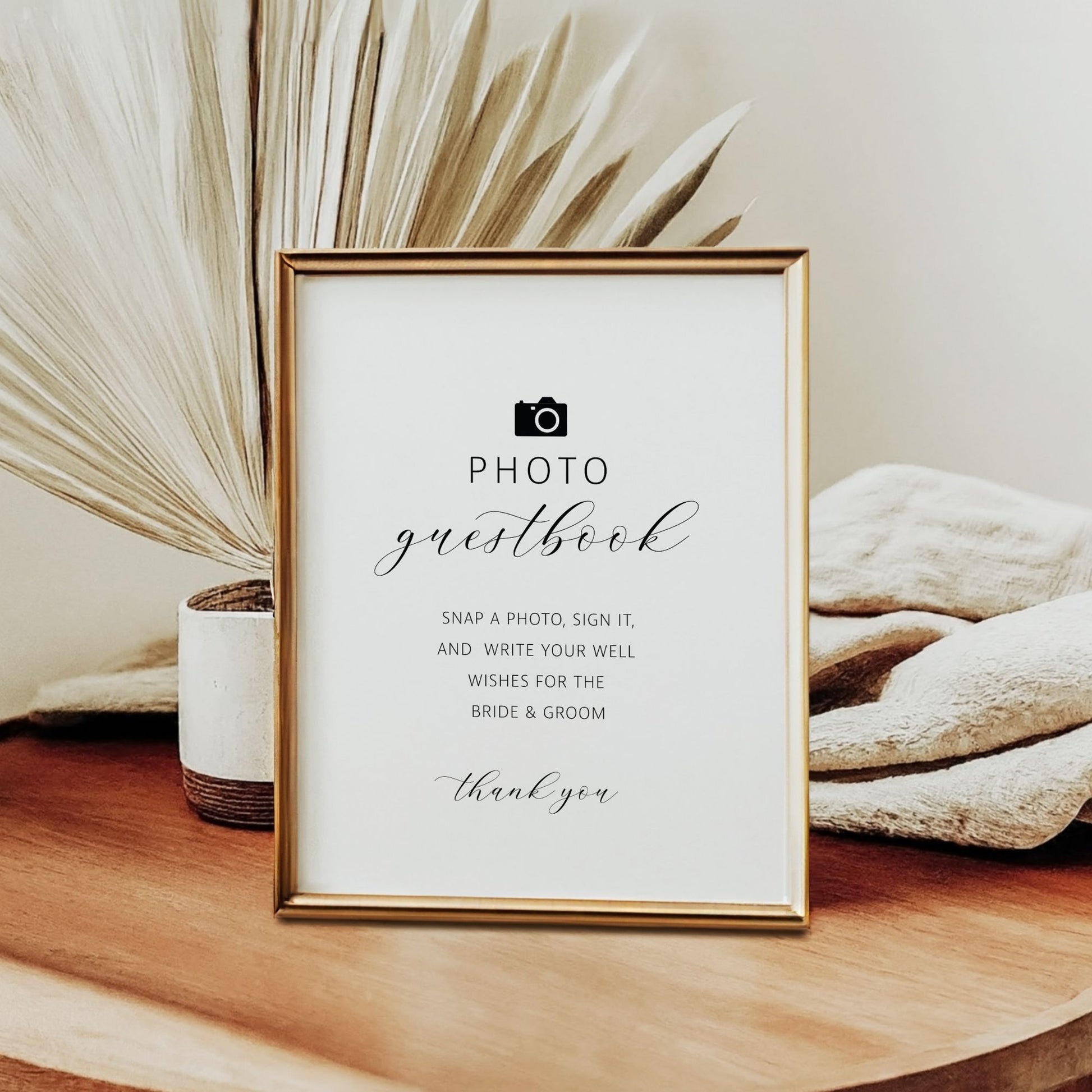 Photo Guestbook Sign | Snap a Photo and Leave a Wish | 8x10 Printable Wedding Sign for Bride & Groom | Instant Download