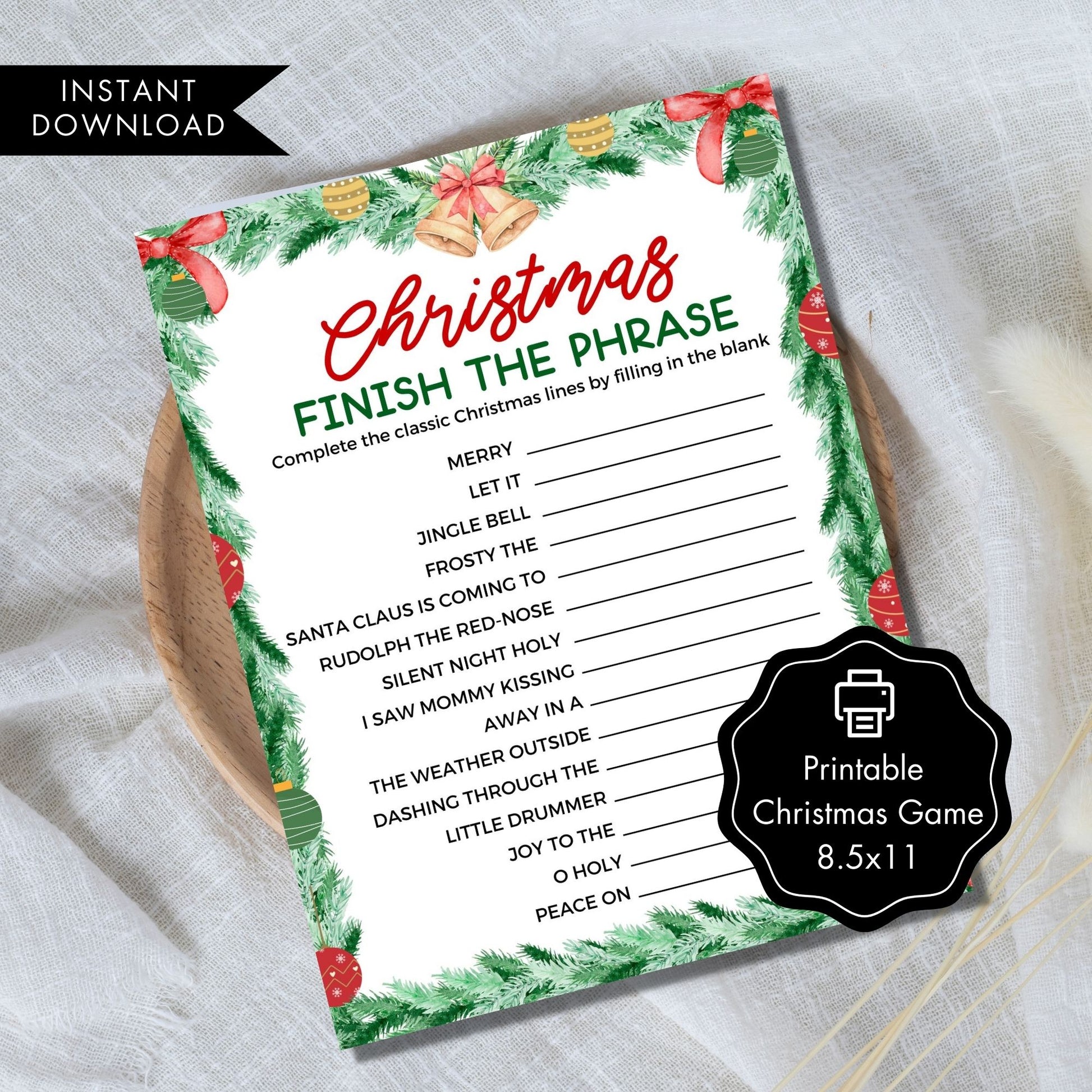 Christmas Finish the Phrase Holiday Printable Game