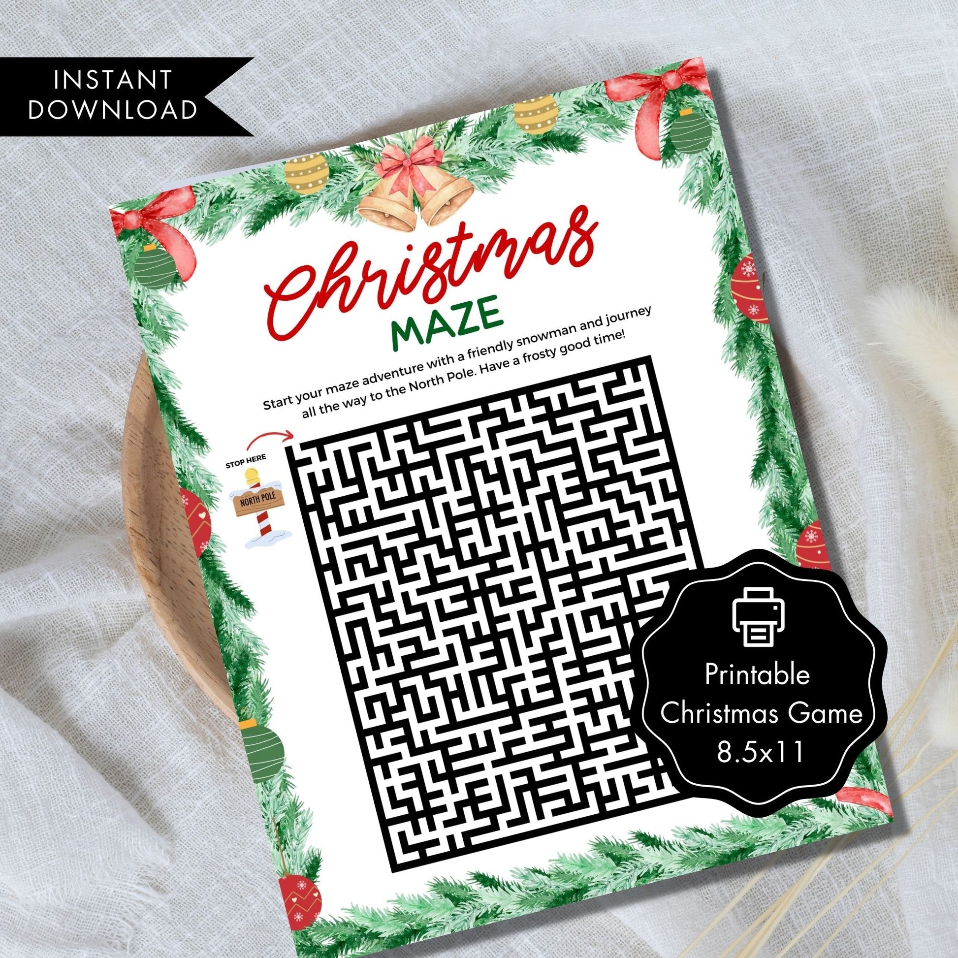 Holiday Christmas Maze Printable Game 8.5x11