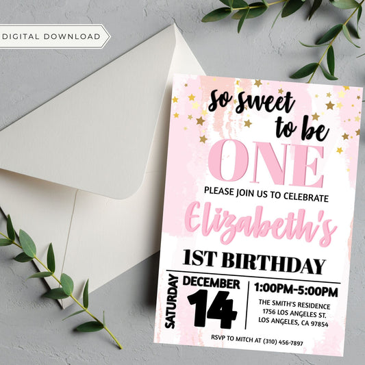 So Sweet To Be One First Birthday Invitation Template