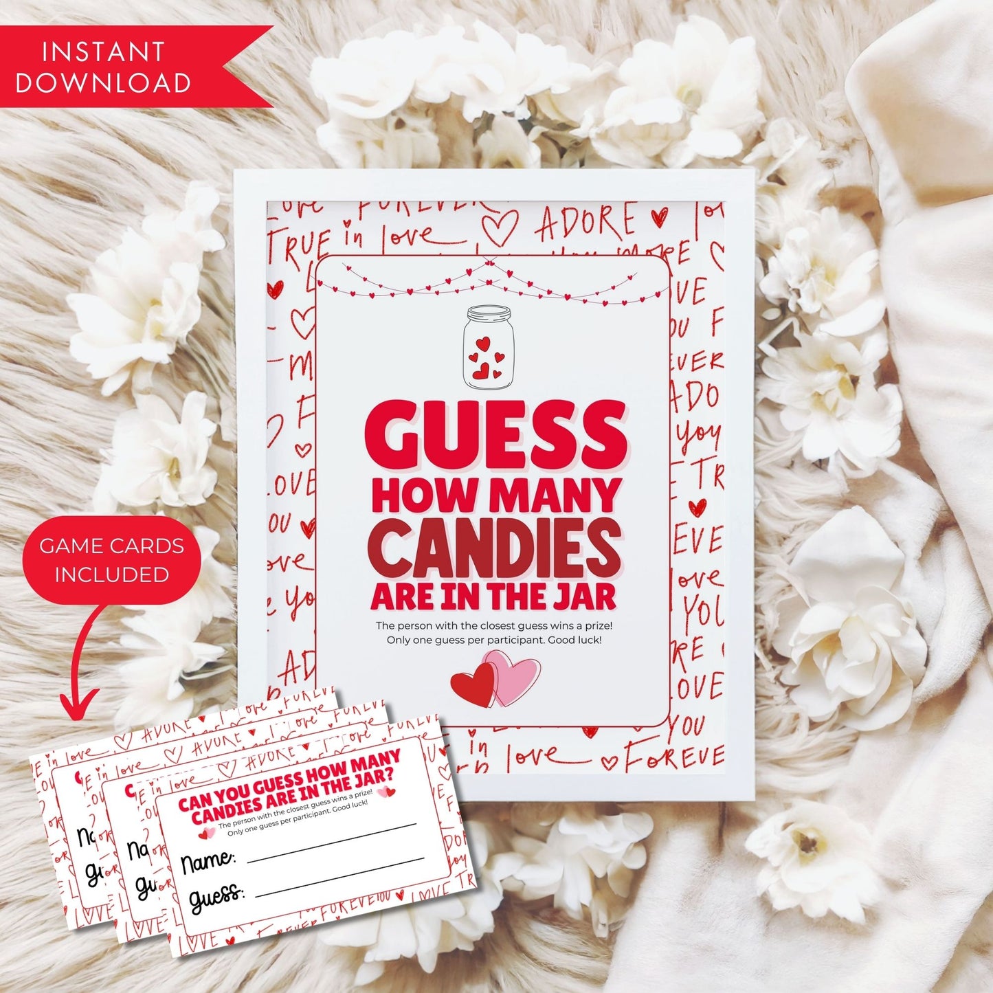 Valentine’s Day Guess the Candy Game Sign – Festive 8x10 Printable Game for Couples, Families, Office Parties, Instant Download Fun